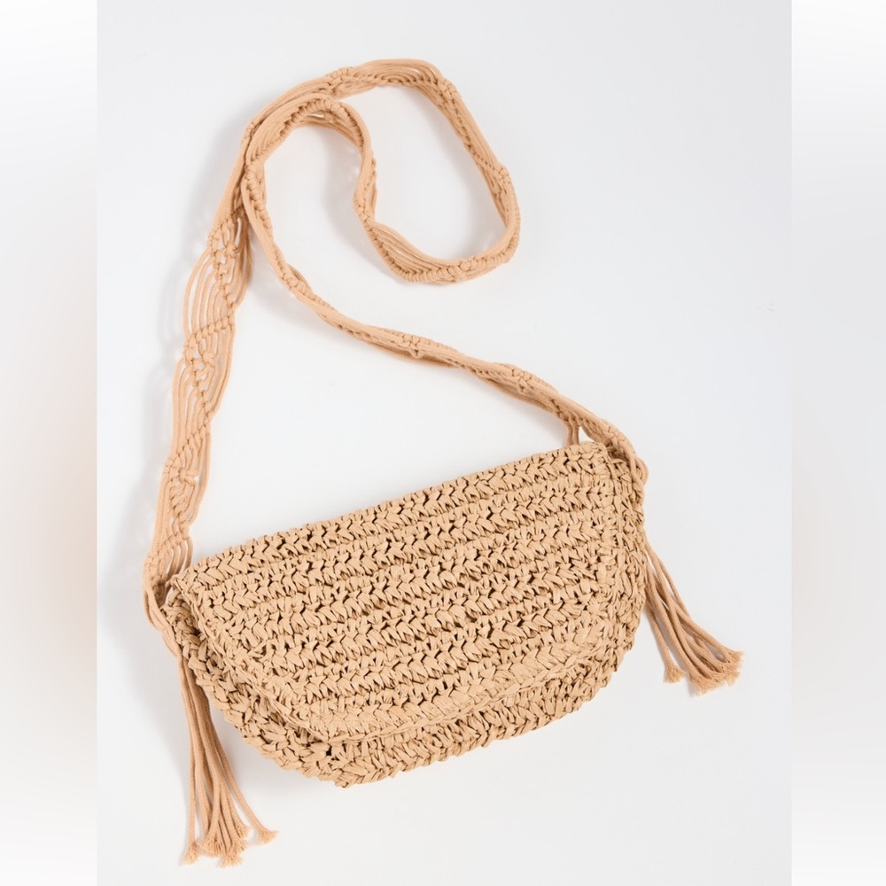 8 Other Reasons Tulum Tan Woven Crossbody Bag with Braided Strap